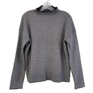 Tahari Mock Neck Dot Sweater Womens Size L Gray Cozy Girl Boss Closet Staple